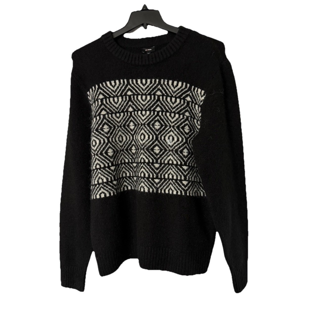 NWT Express Mens Long Sleeve Pullover Heavy Black Stretch Sweater‎ Size Medium